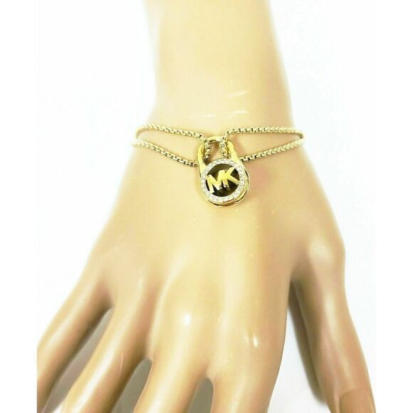 MICHAEL KORS MKJ7380710 Gold Tone MK Logo Padlock Slider Chain Bracelet - Picture 1 of 7